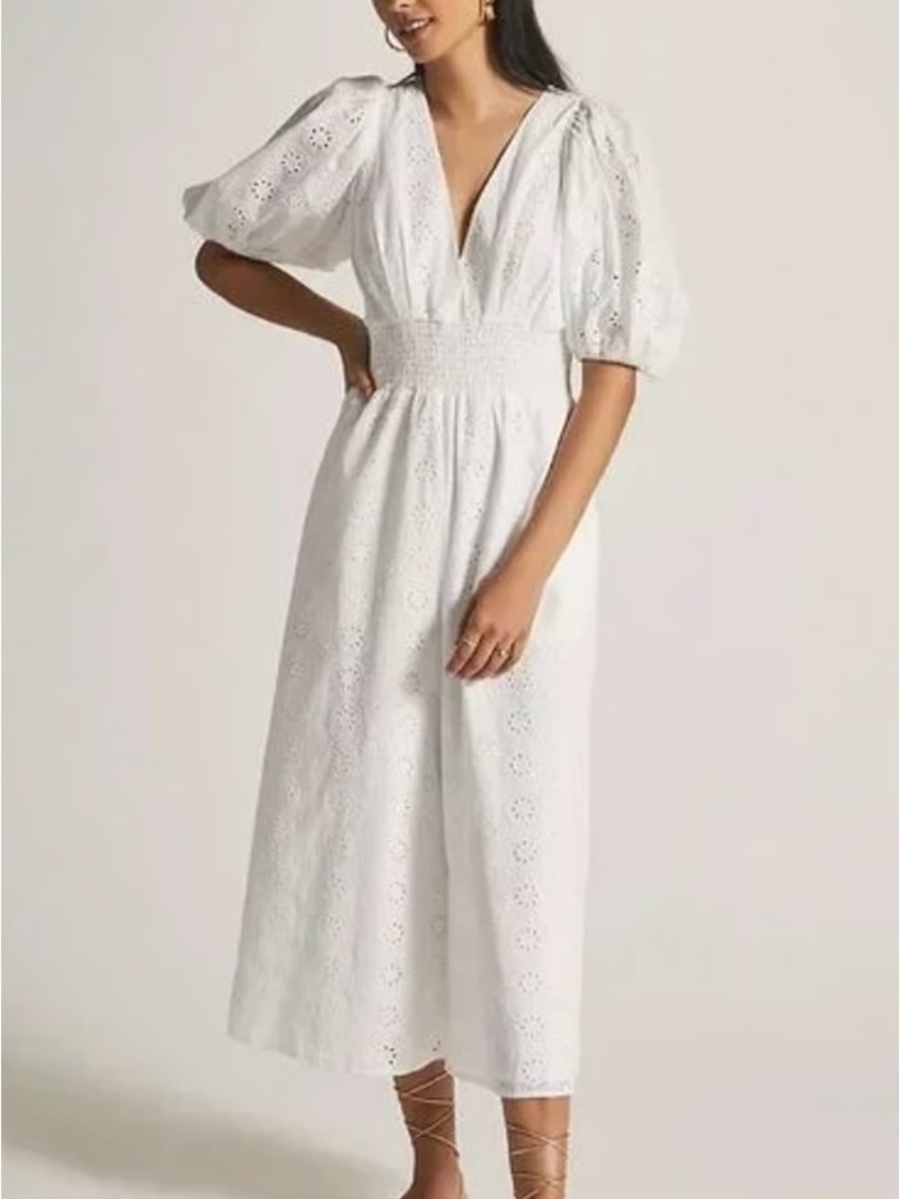 Anthropologie hutch smocked waist eyelet jumpsuit
